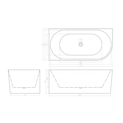 Cada freestanding Sanotechnik Porto 170x75xH56 cm din acril alb cu montaj dreapta