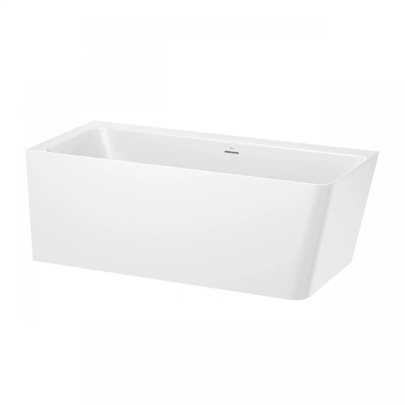 Cada asimetrica Roca Ona 160x70 cm din Stonex alb cu panouri si instalare pe stanga