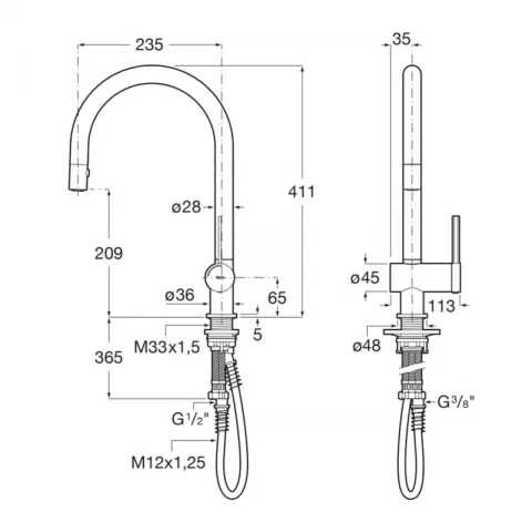 Baterie bucatarie cu dus extractibil Roca Ona Cold Start crom lucios 2 functii