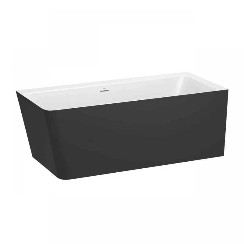 Cada asimetrica Roca Ona 160x70 cm din Stonex alb-negru cu panouri si instalare pe dreapta