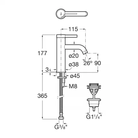 Baterie lavoar monocomanda Roca Ona negru mat cu tehnologie Cold Start si ventil click-clack