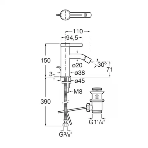 Baterie bideu Roca Ona cu ventil pop-up rose-gold lucios