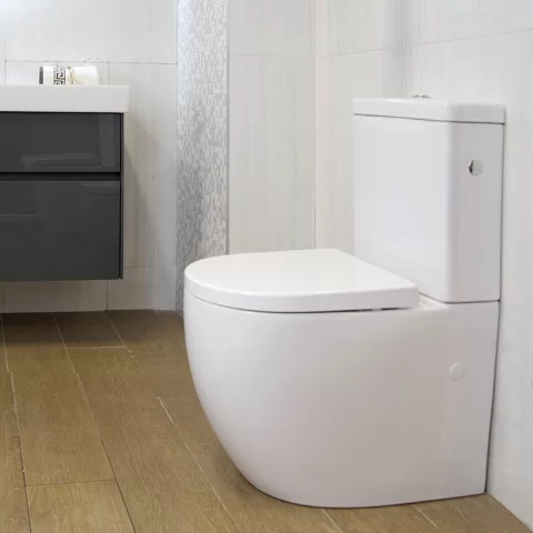 Set vas WC Fluminia Minerva, rimless cu rezervor si capac soft-close 63x38xH83 cm