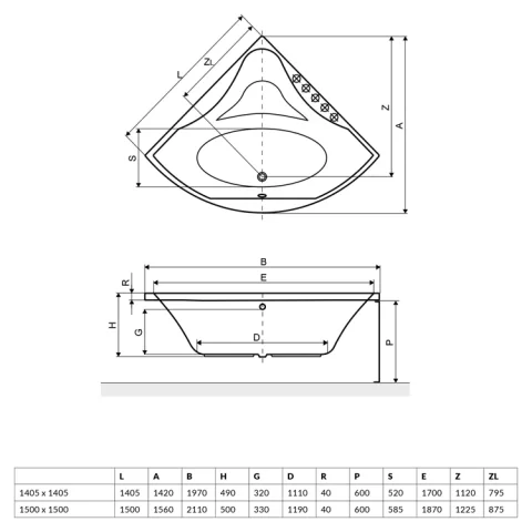 Cada acrilica Radaway Malea 140x140xH49 cm