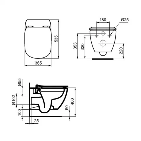 Vas wc suspendat Rimless cu functie de bideu si fixare ascunsa Ideal Standard Tesi, negru