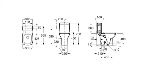 Set vas wc Roca Debba evacuare verticala, cu rezervor alimentare inferioara si capac inchidere lenta