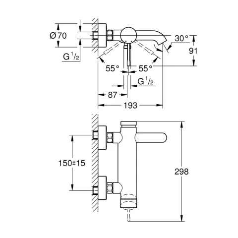 Baterie cada si dus monocomanda Grohe Essence auriu lucios Cool Sunrise