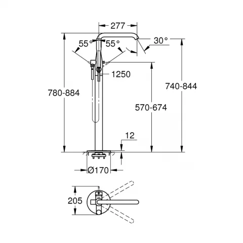 Baterie cada si dus freestanding Grohe Essence monocomanda crom lucios