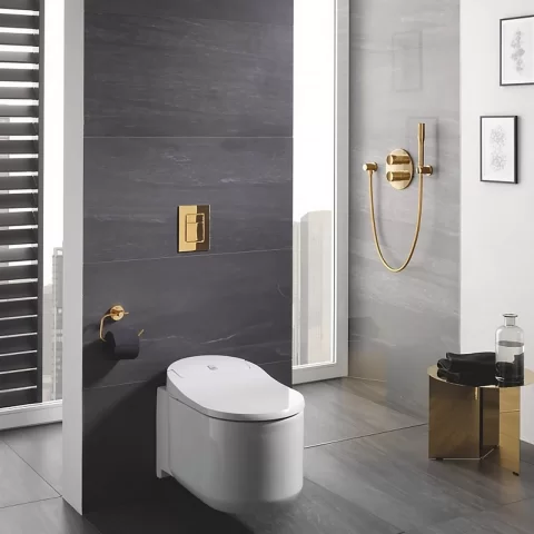 Suport hartie igienica fara aparatoare Grohe Essentials auriu lucios Cool Sunrise