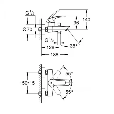 Baterie cada si dus monocomanda Grohe Eurosmart crom lucios