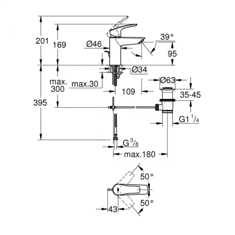 Baterie lavoar monocomanda Grohe Eurosmart S crom lucios cu ventil