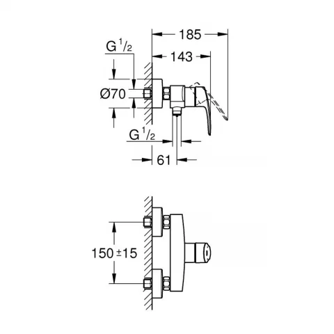 Baterie dus monocomanda Grohe Eurosmart crom lucios 