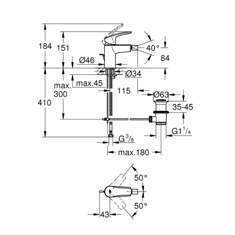 Baterie bideu monocomanda Grohe Eurosmart S negru mat