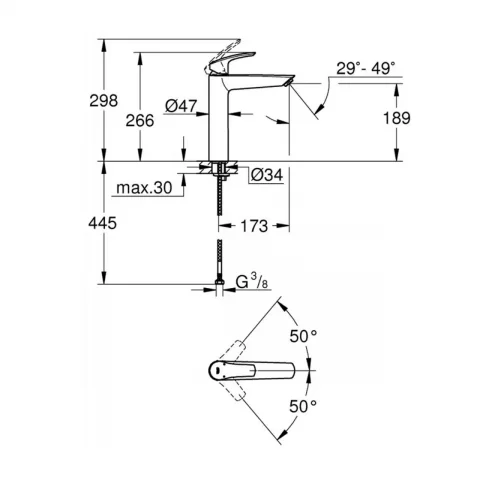 Baterie lavoar inalta Grohe Eurosmart XL monocomanda negru mat