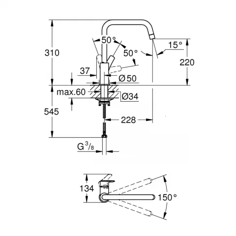 Baterie bucatarie cu pipa tip L Grohe Eurosmart crom lucios