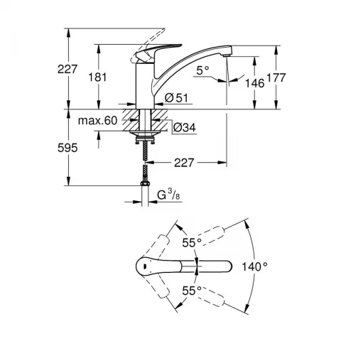 Baterie bucatarie monocomanda Grohe Eurosmart negru mat