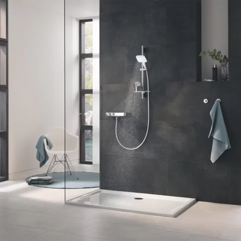 Para de dus Grohe Rainshower 130 SmartActive Cube antracit periat Hard Graphite 3 functii 