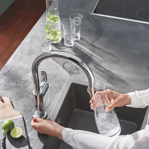 Baterie bucatarie cu functie filtru Grohe Blue Pure Baucurve crom lucios