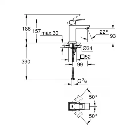 Baterie lavoar Grohe Eurocube S monocomanda finisaj crom lucios