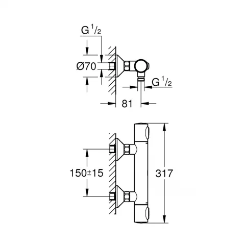 Baterie dus termostatata Grohe Grohtherm 500 finisaj crom lucios