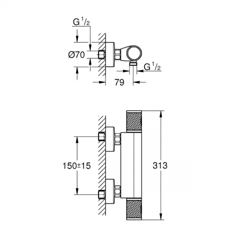Baterie dus termostatata Grohe Grohtherm 1000 Performance crom lucios