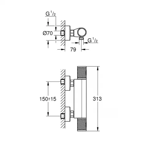 Baterie dus termostatata Grohe Grohtherm 1000 Performance negru mat