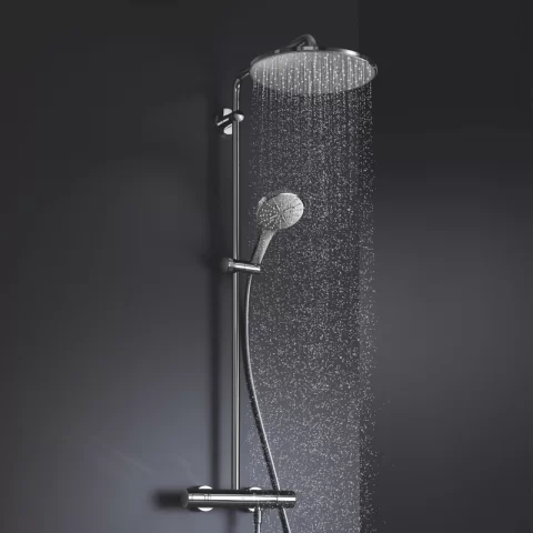 Sistem de dus cu baterie termostatata Grohe Rainshower SmartActive 310 negru mat