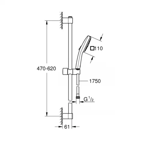 Set de dus Grohe Tempesta Cube 110 cu bara 60 cm si para 2 functii negru mat