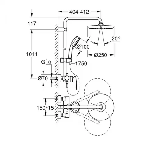 Sistem de dus cu baterie monocomanda Grohe Tempesta Cosmopolitan 250  crom lucios