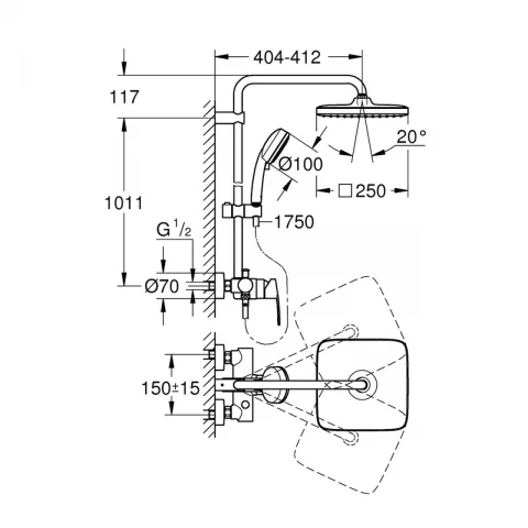 Sistem de dus cu baterie cada Grohe Tempesta Cosmopolitan 250 crom lucios