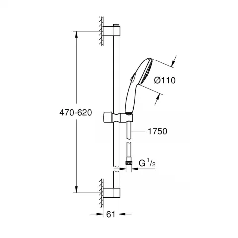 Set de dus Grohe Tempesta 110 cu bara 60 cm si para 2 functii crom lucios