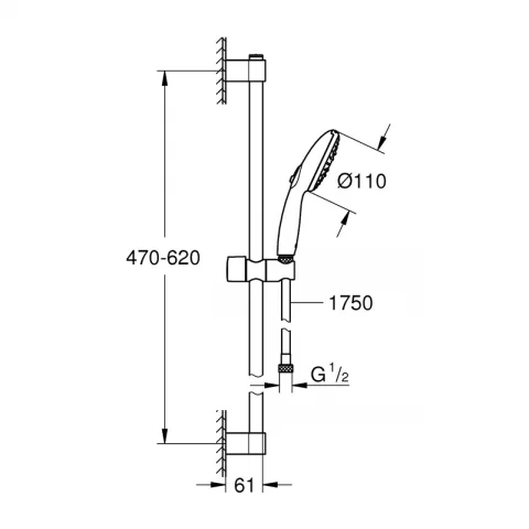 Set de dus Grohe Tempesta 110 cu bara 60 cm si para 3 functii crom lucios