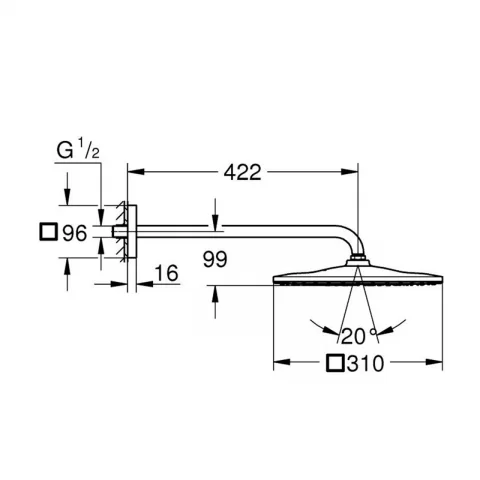 Palarie si brat de dus Grohe Rainshower Mono 310 crom lucios 1 functie