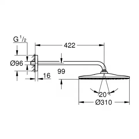 Palarie si brat de dus Grohe Rainshower Mono 310 negru Phantom Black 1 functie