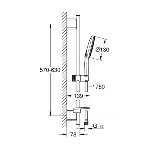 Set de dus Grohe Rainshower SmartActive 130 cu bara 60 cm si para 3 functii alb lucios