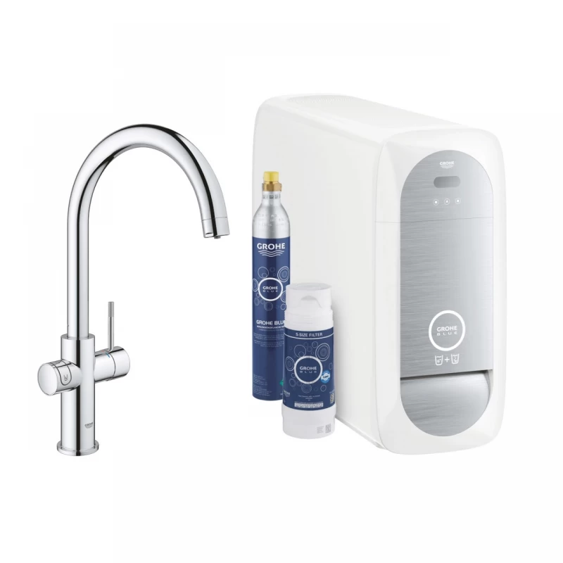 Baterie bucatarie cu pipa tip C Starter Kit Grohe Blue Home crom lucios 