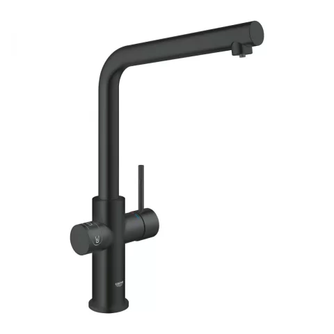 Baterie bucatarie cu pipa tip L Starter Kit Grohe Blue Home negru mat