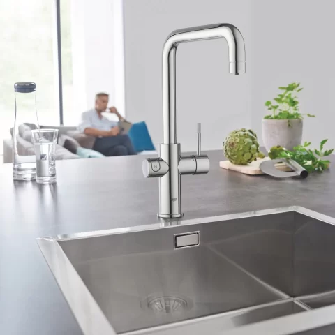Baterie bucatarie cu pipa tip U Starter Kit Grohe Blue Home crom lucios 