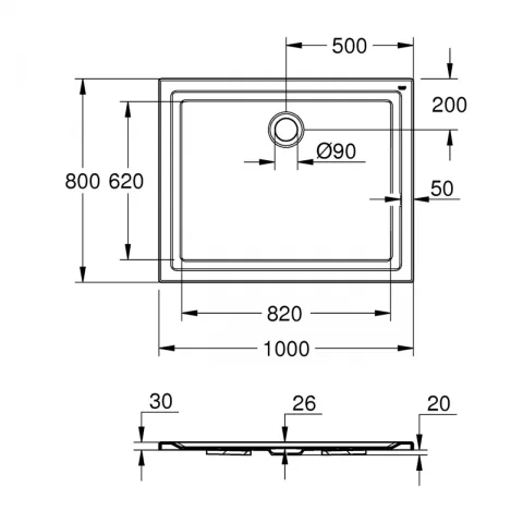 Cadita dus patrata Grohe Slim acril 80x80 cm alb alpin