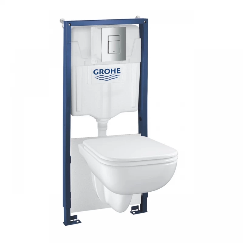 Set PROMO 5 in 1 vas WC rimless cu capac Grohe Start Edge rezervor Solido cu clapeta Even crom 