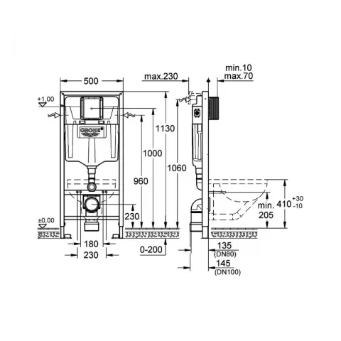 Set PROMO 4 in 1 rezervor incastrat Grohe Rapid SL cadru si clapeta Skate Cosmopolitan cu izolare fonica