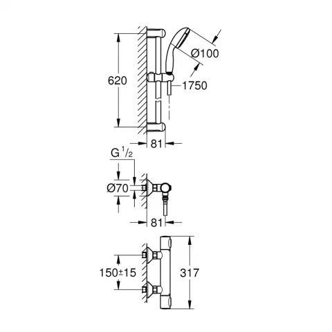 Set PROMO baterie dus Grohe Grohtherm 500 cu set de dus crom lucios