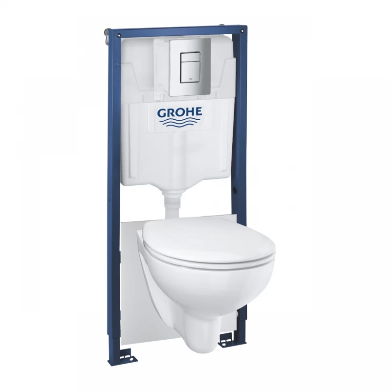 Set PROMO 4 in 1 vas WC rimless cu capac Grohe Bau Ceramic rezervor Solido cu clapeta Skate Cosmopolitan crom 