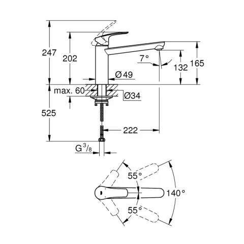 Baterie bucatarie mobocomanda Grohe Eurosmart cu pipa medie crom lucios