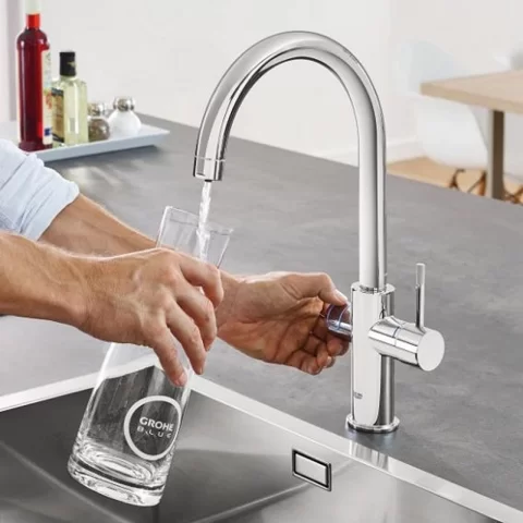 Baterie bucatarie cu pipa tip C Starter Kit Grohe Blue Home crom lucios 