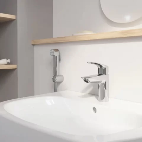 Baterie lavoar cu dus igienic Grohe Eurosmart Hygienica S crom lucios