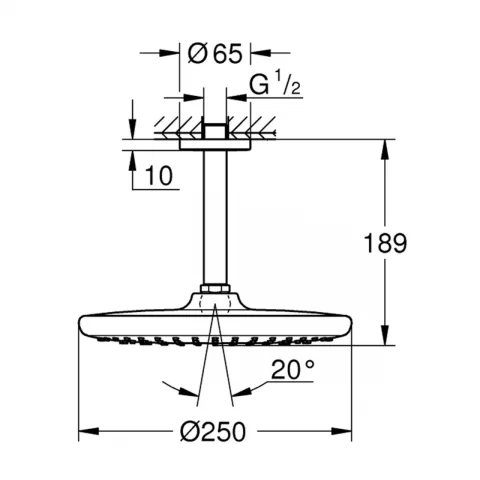 Palarie si brat de dus Grohe Tempesta 250 rotunda crom lucios