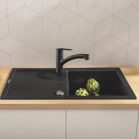 Baterie bucatarie cu dus extractibil Grohe Eurosmart negru mat