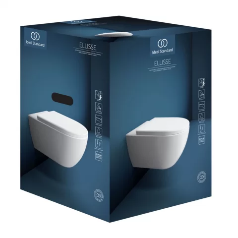 Set PROMO vas WC suspendat Ideal Standard Ellisse Rimless 54.5x36.5 cm cu capac alb softclose