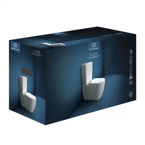 Set PROMO vas WC pe pardoseala Ideal Standard Ellisse Rimless cu capac alb softclose si rezervor